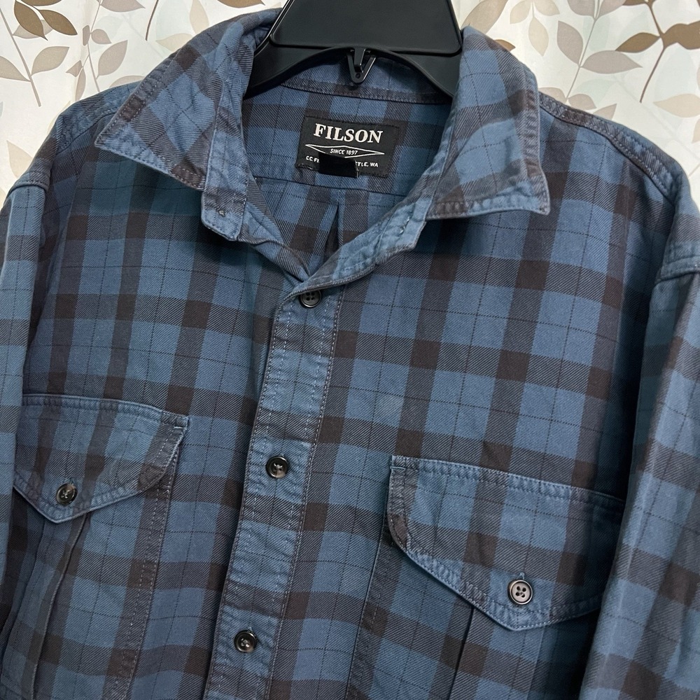 Filson Men's M Alaskan Guide Shirt Cobalt Blue Plaid Lumberjack Grunge Hipster